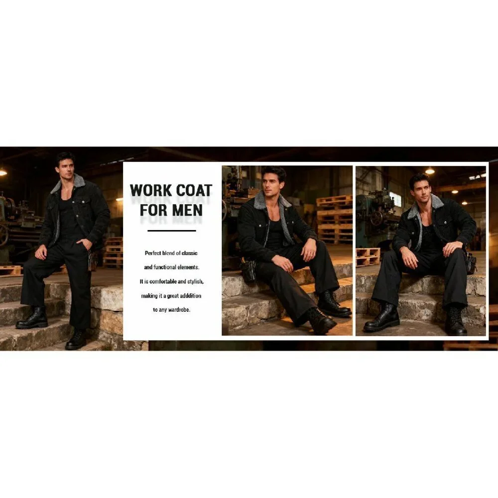 Men's Corduroy Sherpa Lined Trucker Jacket, Warm Winter Coat, Casual Work